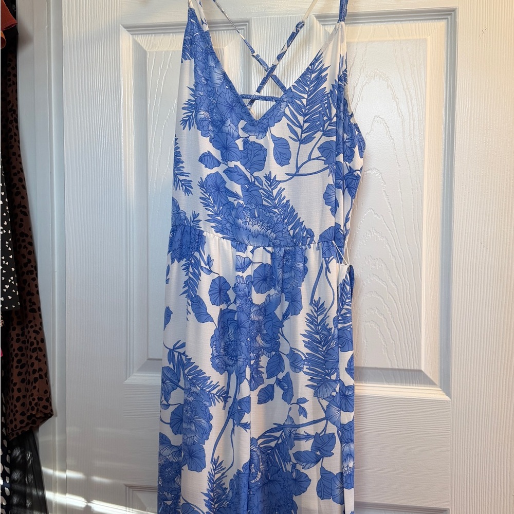 White and Blue Floral Jumpsuit - Never worn!